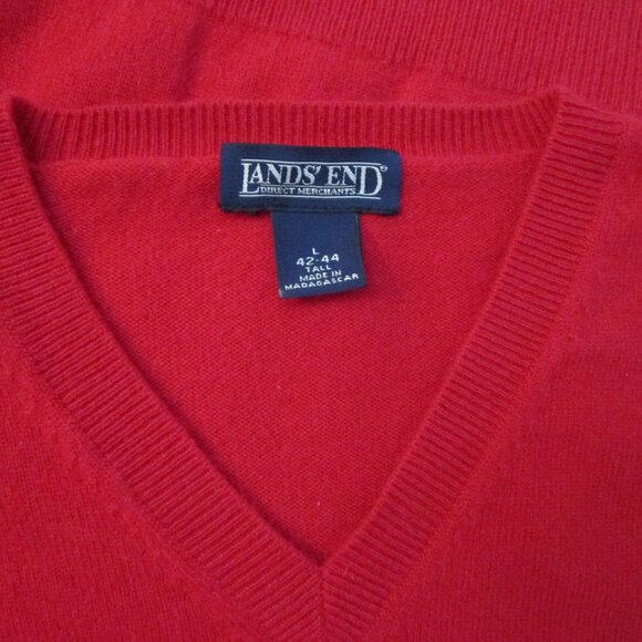 Mens Red CASHMERE Classic V Neck Pullover Sweater - Picture 10 of 10